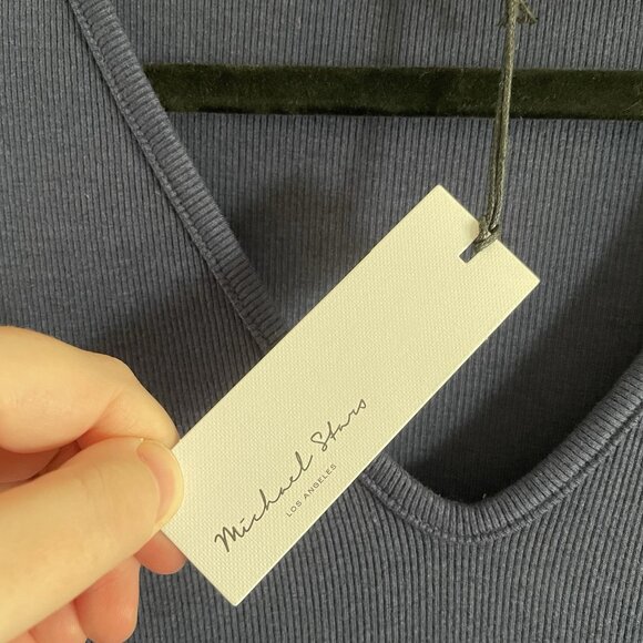 Michael Stars LP Nocturnal Blue V-Neck Long Sleeve Sutton Mixed Media Dress NWT - Picture 9 of 13